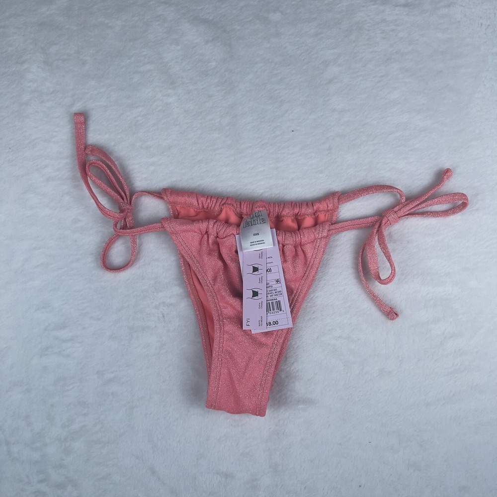 Wild Fable Bikini Bottom Womens 2XS Pink Metallic Side-Tie Adjustable High Leg
